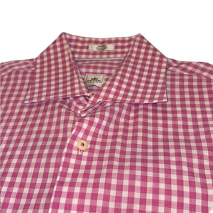 Peter Millar Mens Medium Raspberry Pink Gingham Long Sleeve Shirt